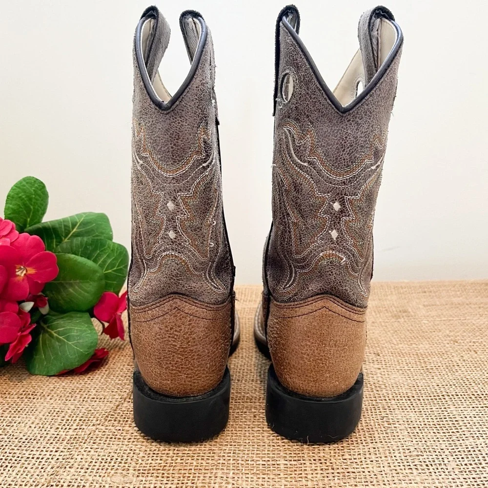 Old West Kid’s Western Cowboy Boots Unisex 9.5D Vintage Tan